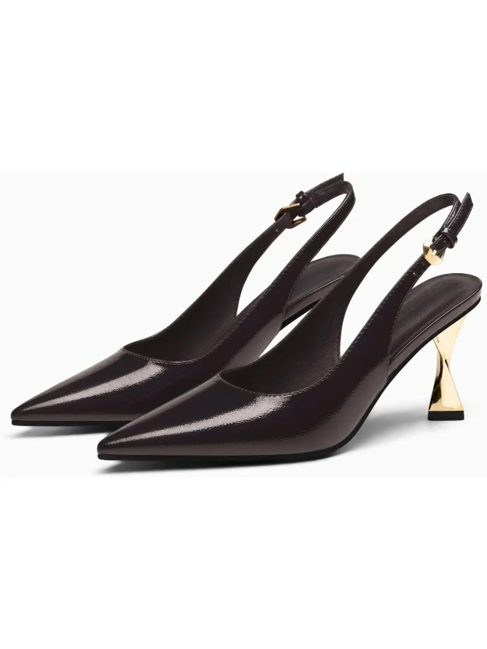 Women's Chocolate Kitten Heels Slingback Pointed Closed Toe Comfortable Shoes
